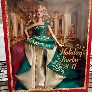 Barbie Holiday Doll in Green and Gold Evening Gown